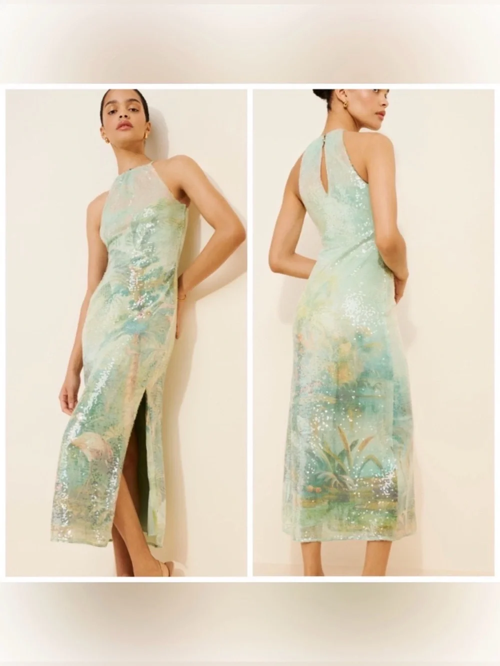 paulina halter printed sequin midi dress BHLDN Green Bird Small Bhldn dress